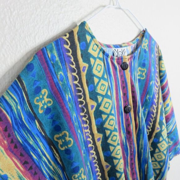 Vintage Abstract Print Multi Color Button Up Shirt - Women's M - Picture 3 of 6